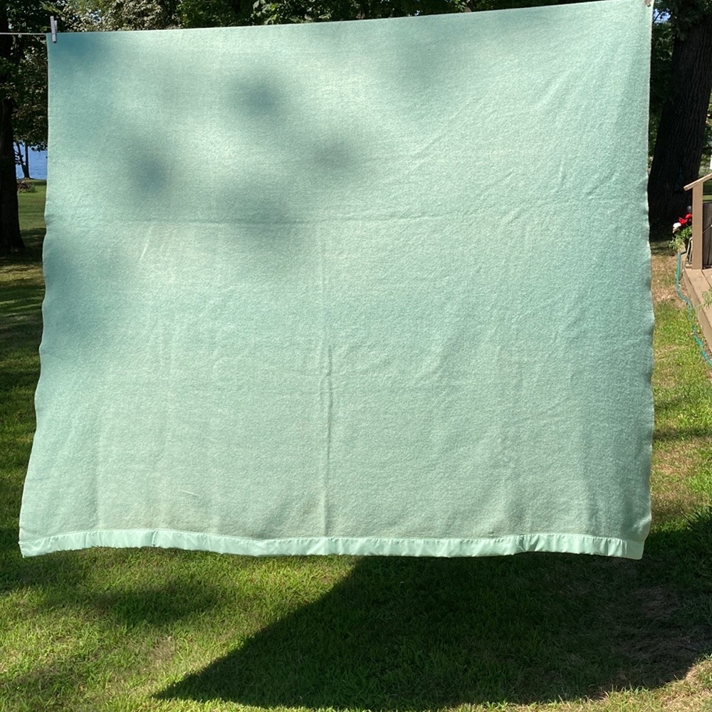 Vintage Wool 72”x72” Blanket Green With Satin Binding
